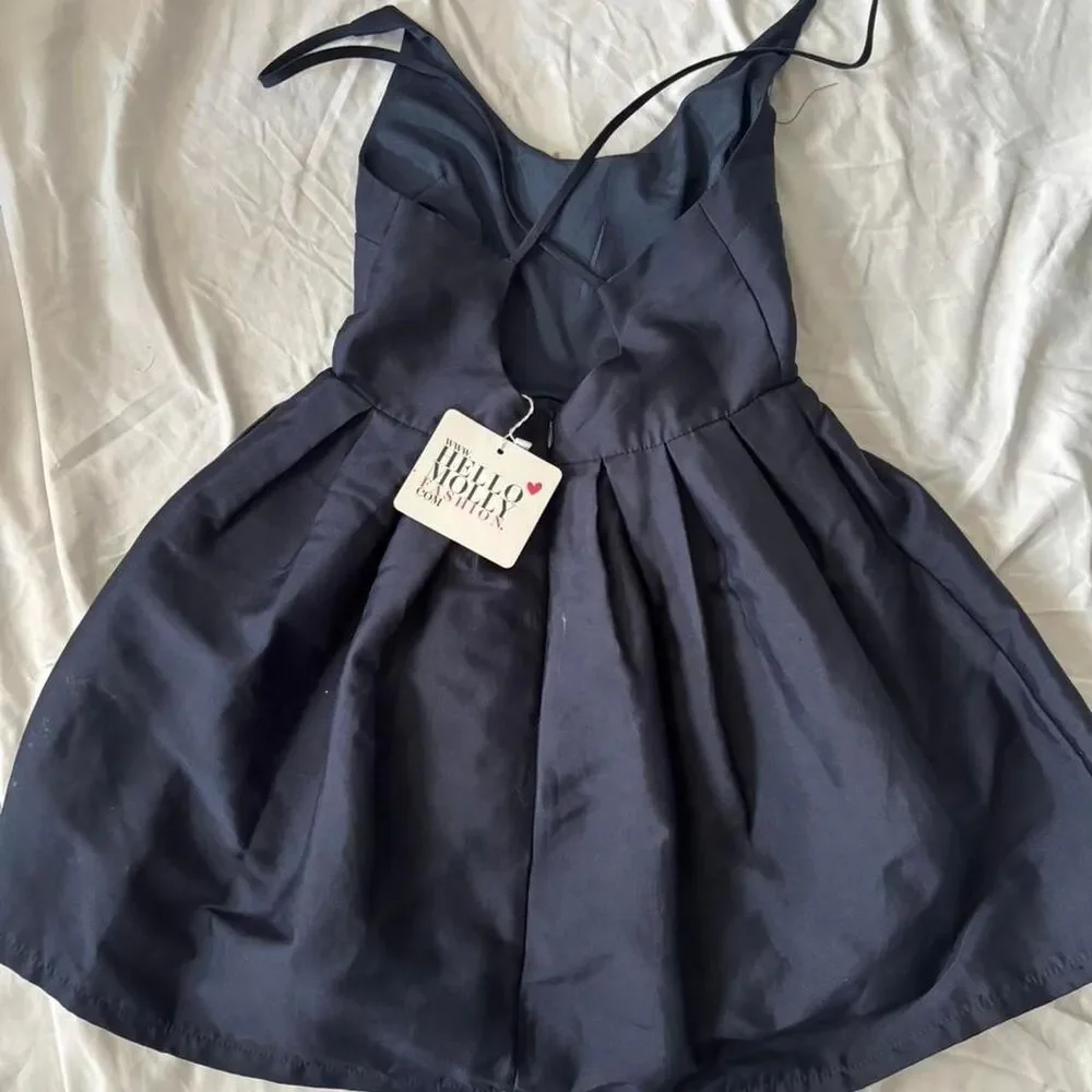 Hello Molly Navy Mini Dress Size 8 Fit & Flare Backless Adjustable Straps - Picture 2 of 4